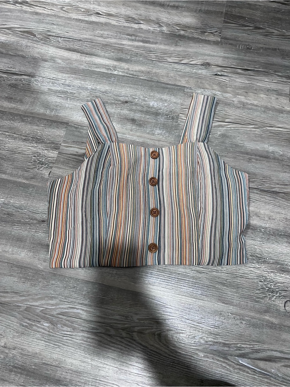 Paper Crane Multi-Stripe Button-Front Crop Tank